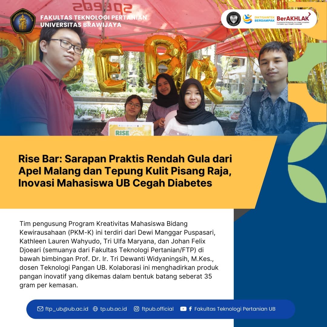 Rise Bar: Sarapan Praktis Rendah Gula dari Apel Malang dan Tepung Kulit Pisang Raja, Inovasi Mahasiswa UB Cegah Diabetes